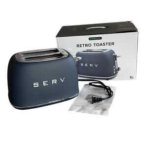 SERVAPPETIT SERV RETRO TOASTER Navy Blue 2 Slice Extra Wide Slots NEW IN BOX